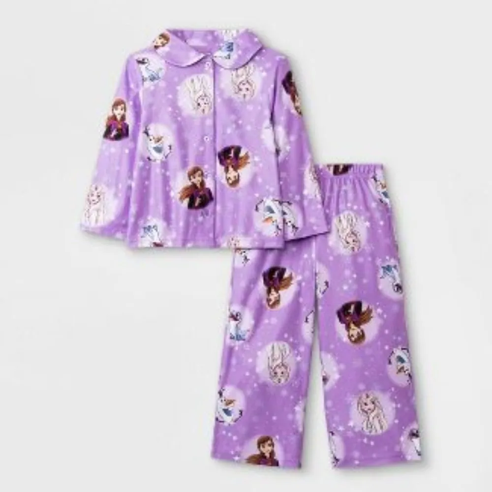 NWT Disney Girls’ Big “Frozen” Button-Front Pajama Set