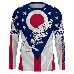 OH Fishing Custom Ohio Flag Fish hook skull custom fishing Long sleeve, Long Sleeve Hooded NPQ711