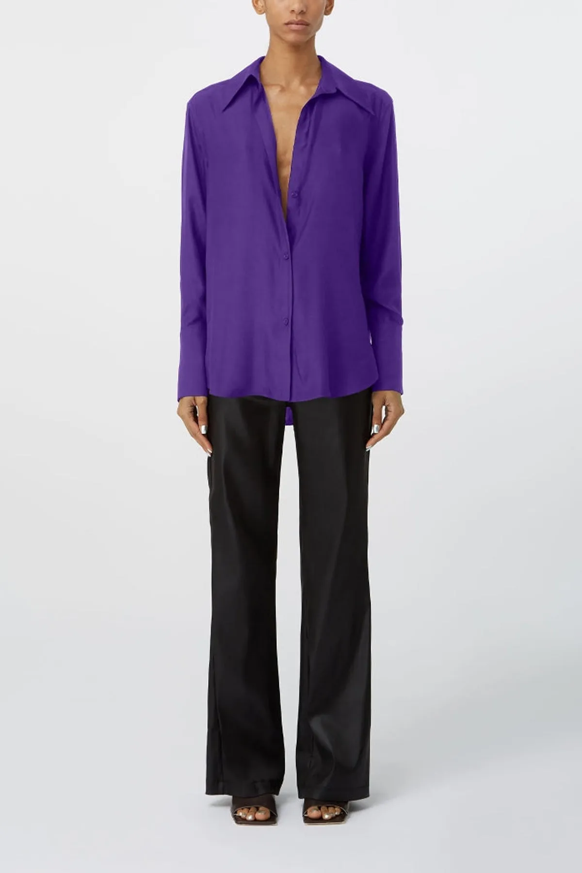 Okayi Over-Sized Button-Down Shirt in Purple