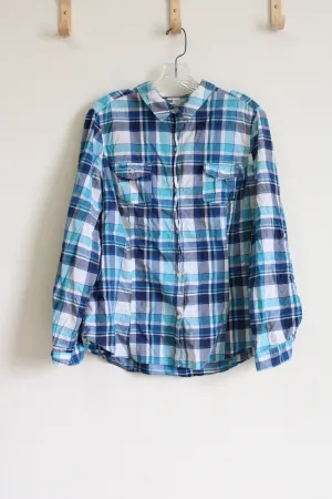 Old Navy Blue Plaud Button Down Shirt | XL