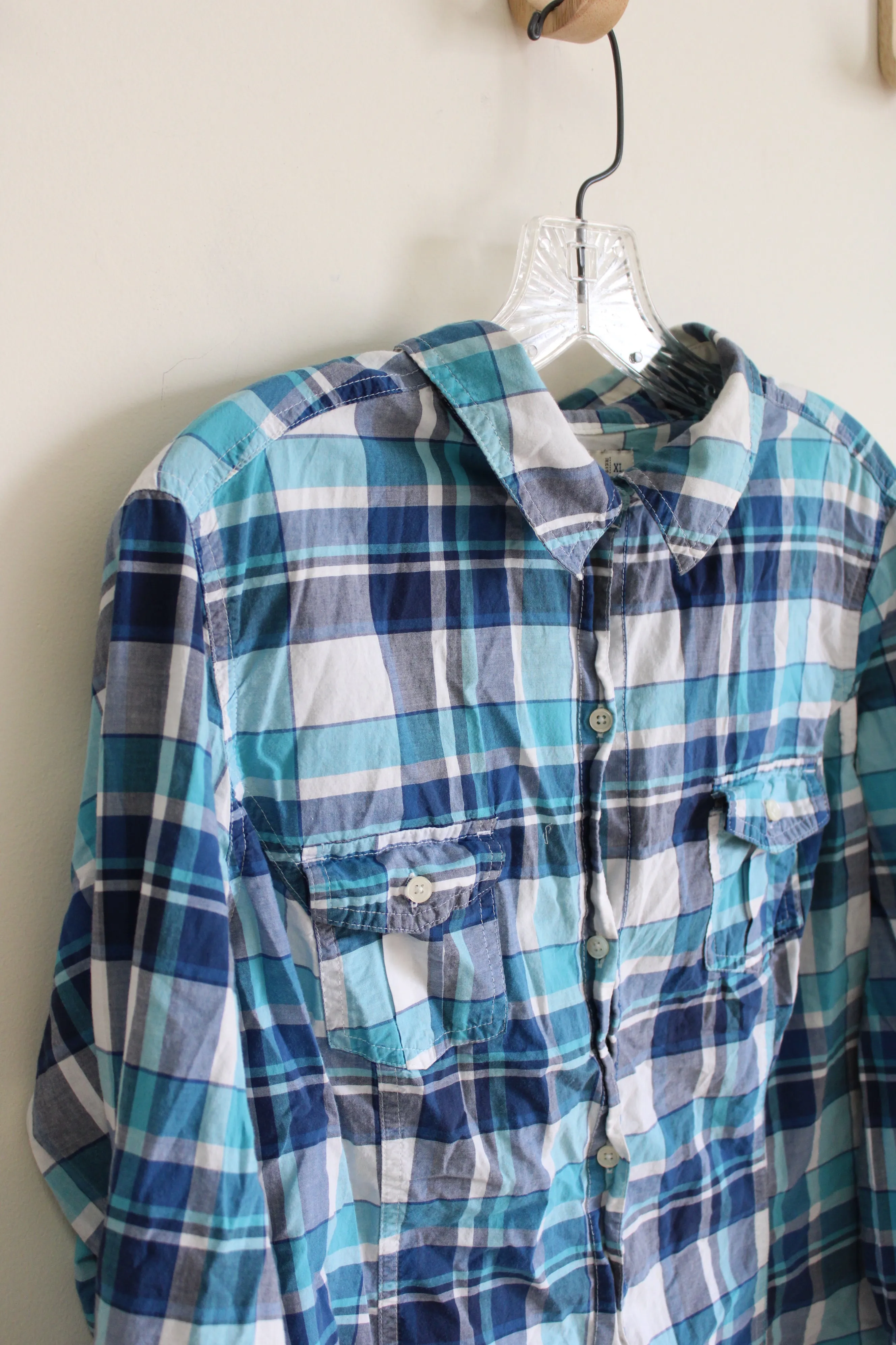 Old Navy Blue Plaud Button Down Shirt | XL