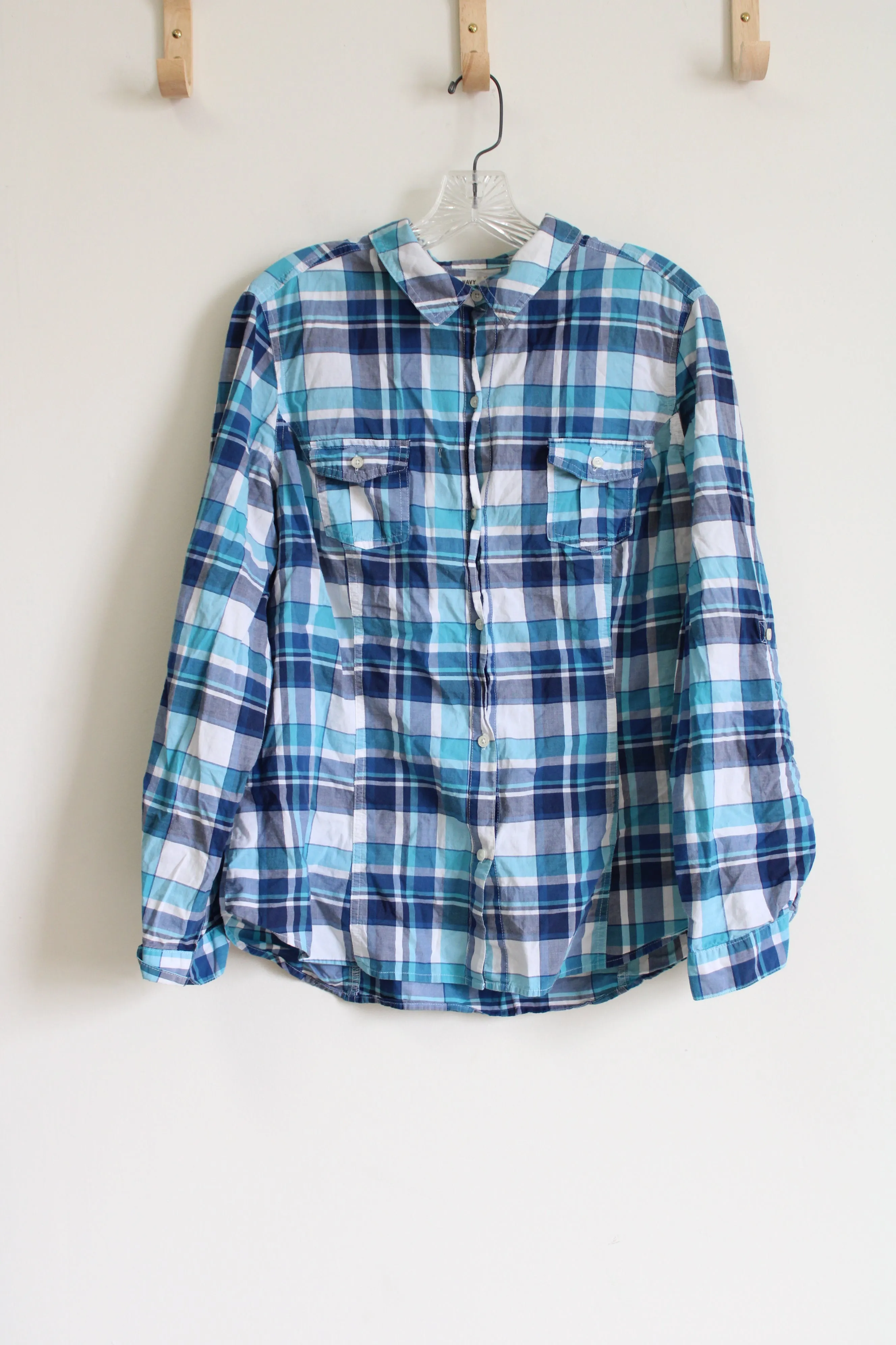 Old Navy Blue Plaud Button Down Shirt | XL
