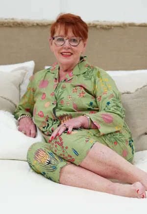 Olive Green Protea Print Long PJ Set
