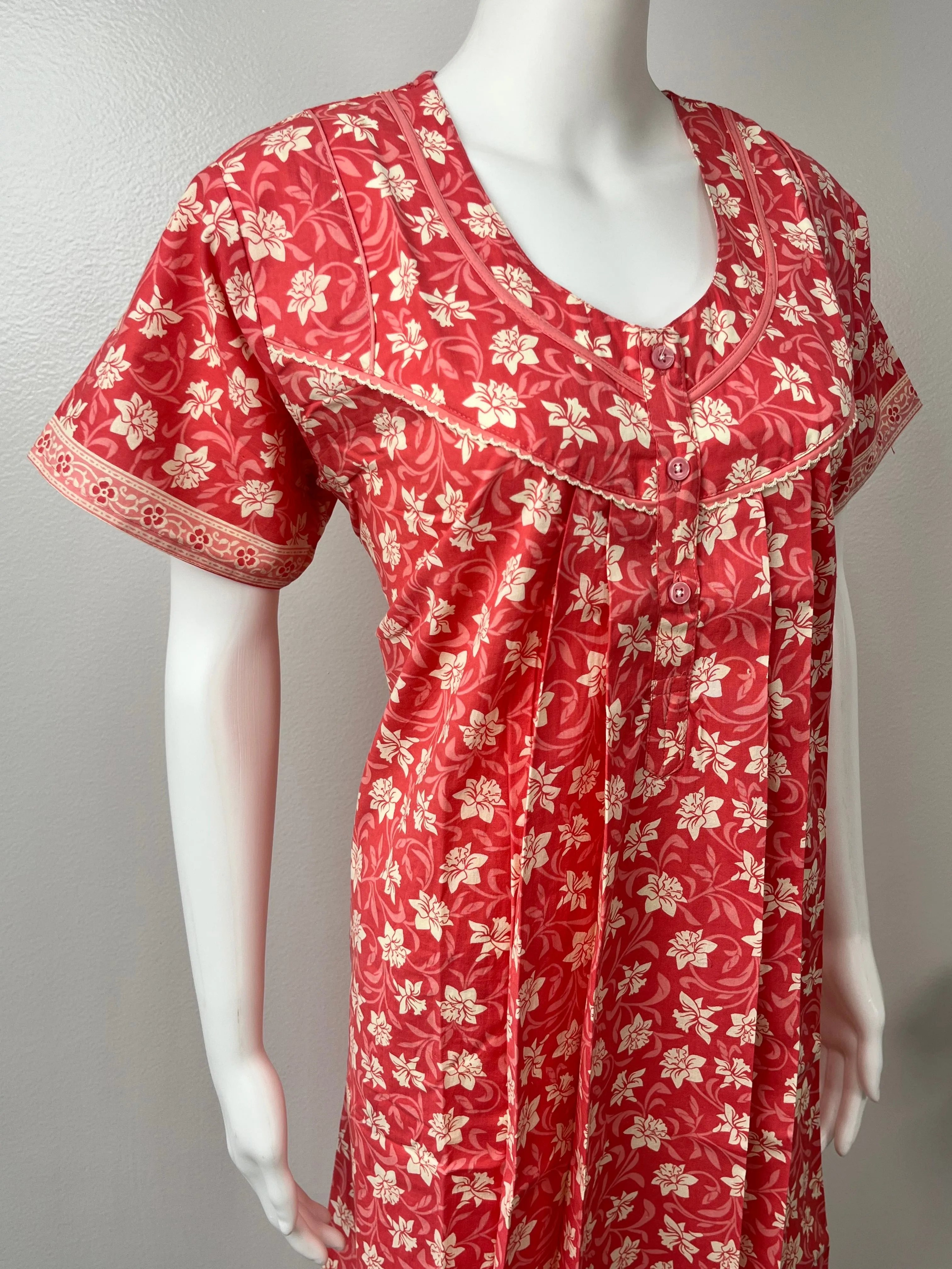 Orange Knee-Length 100% Pure Cotton Nighty for Women