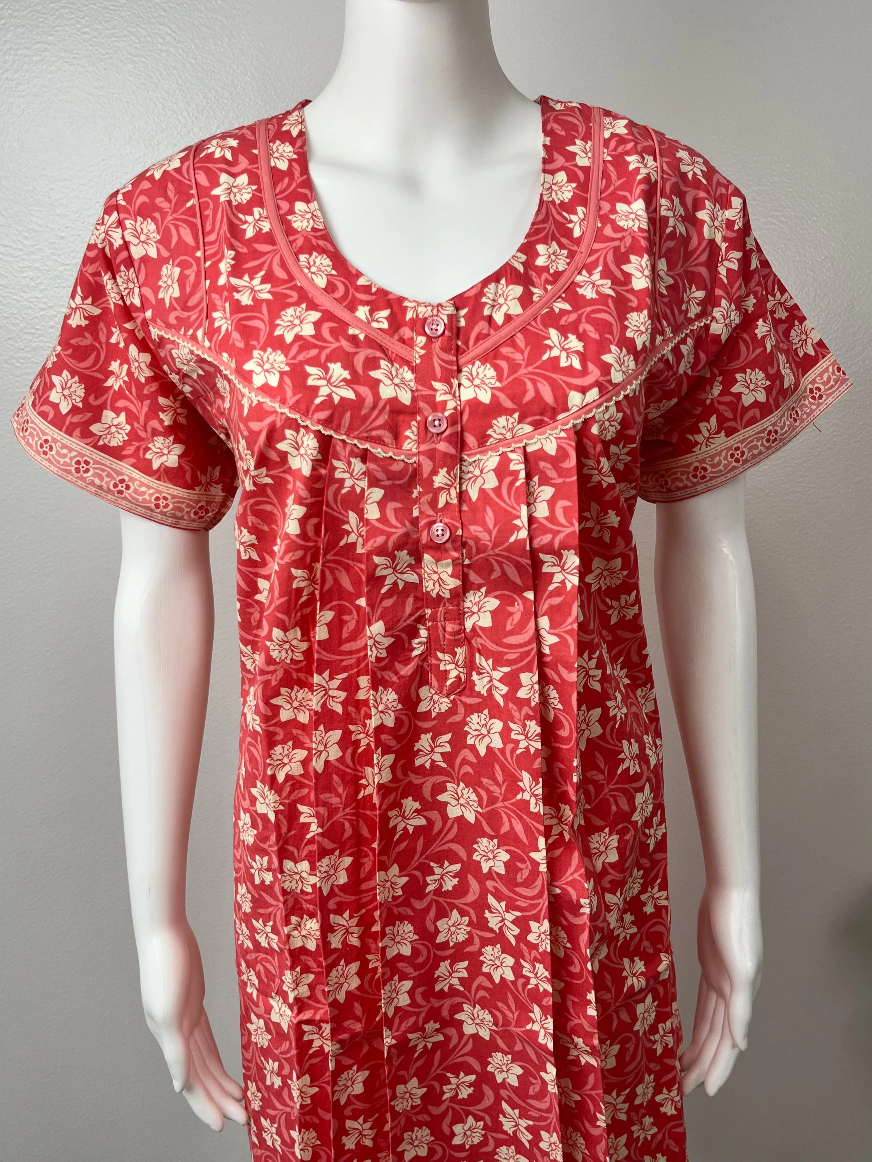 Orange Knee-Length 100% Pure Cotton Nighty for Women