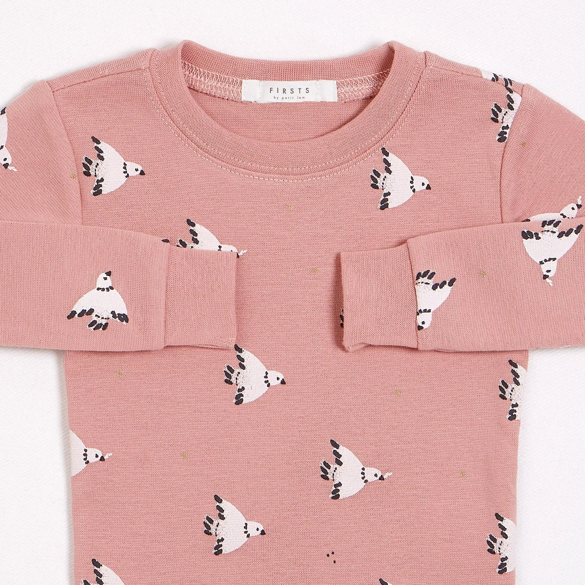 Organic Cotton Rib PJ Set - Turtle Doves, Winter Rose