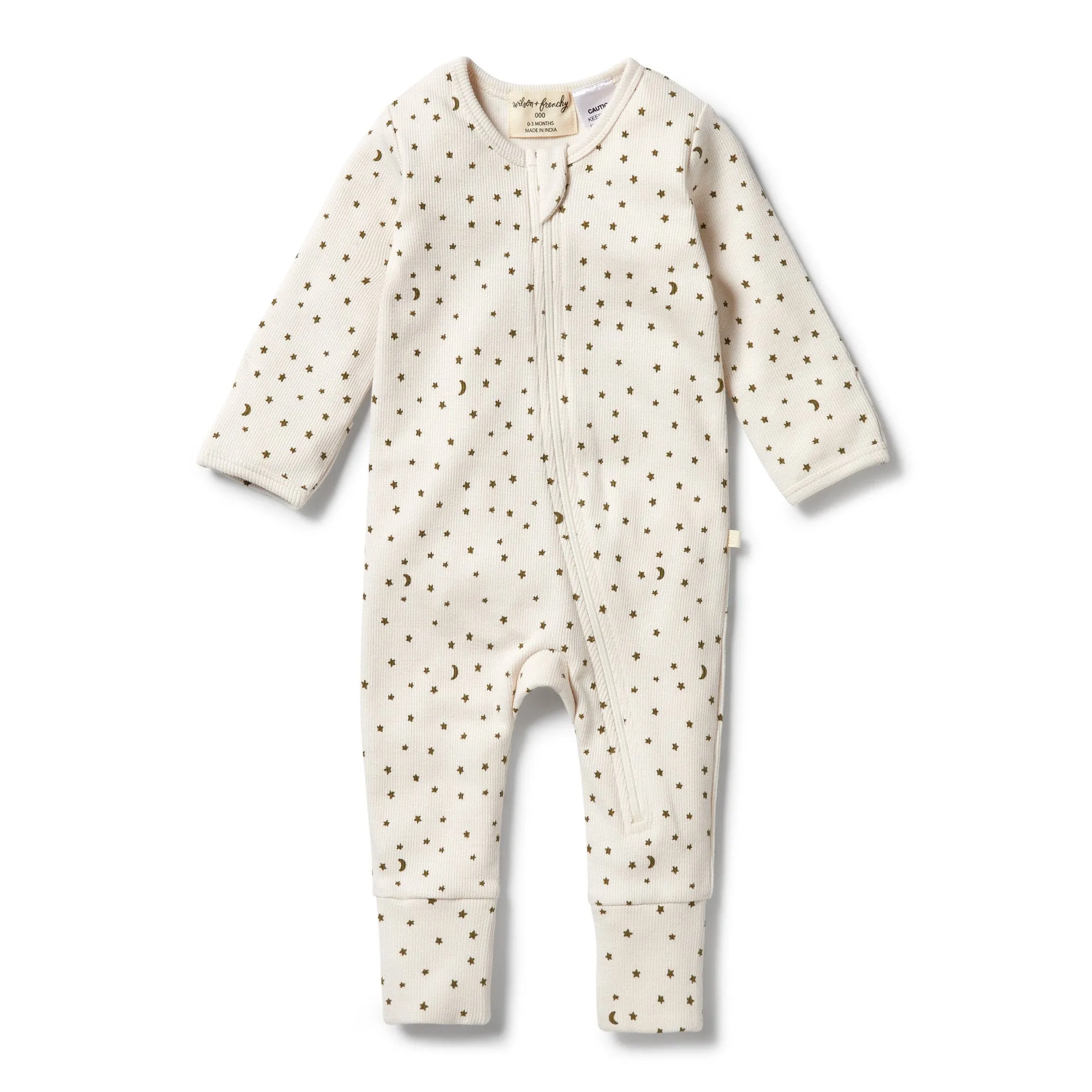 Organic Rib Zipsuit with Feet- Chasing the Moon