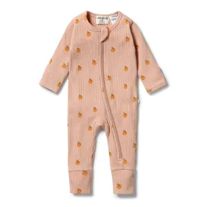 Organic Rib Zipsuit with Feet- Little Orange