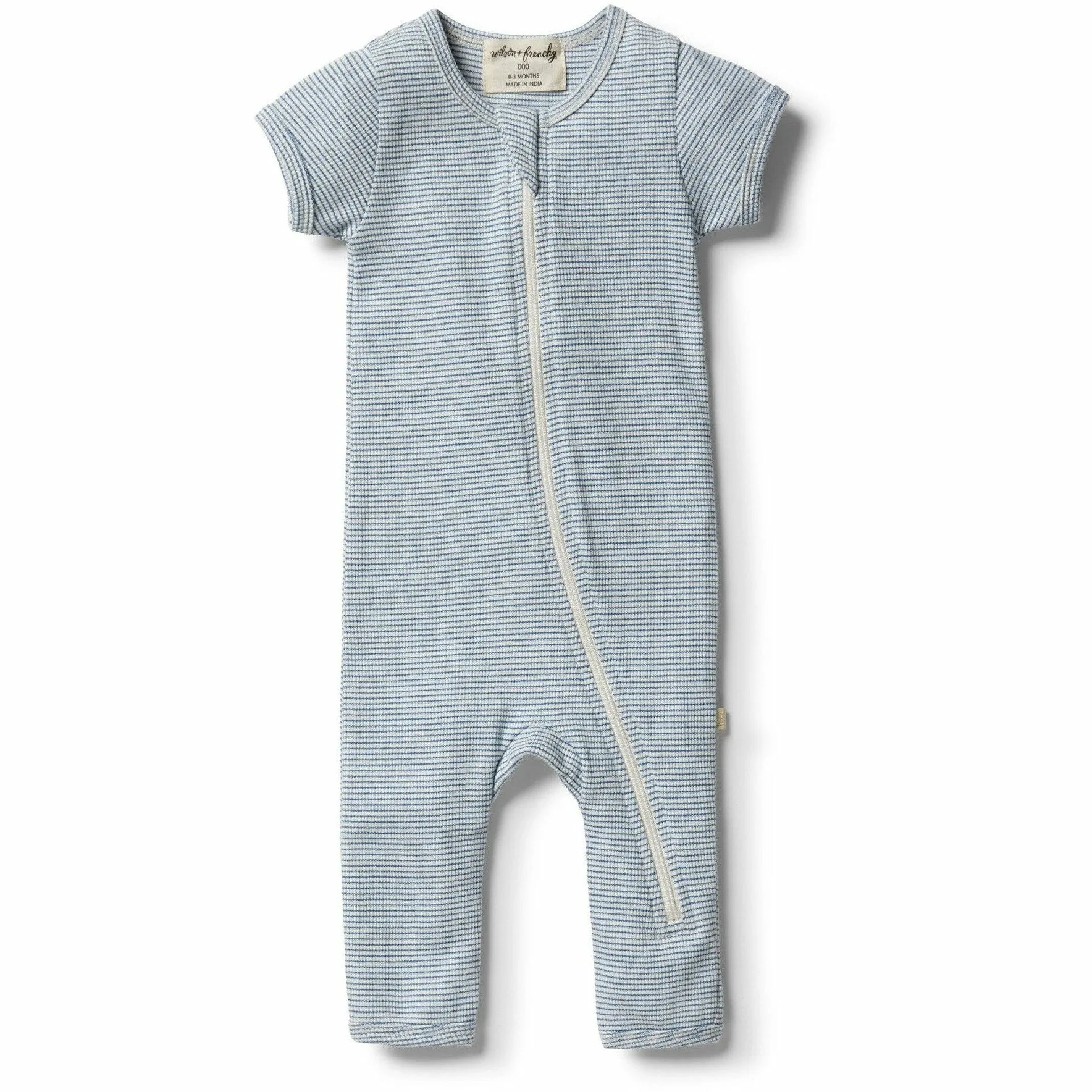 Organic Stripe Rib Zipsuit - Sapphire