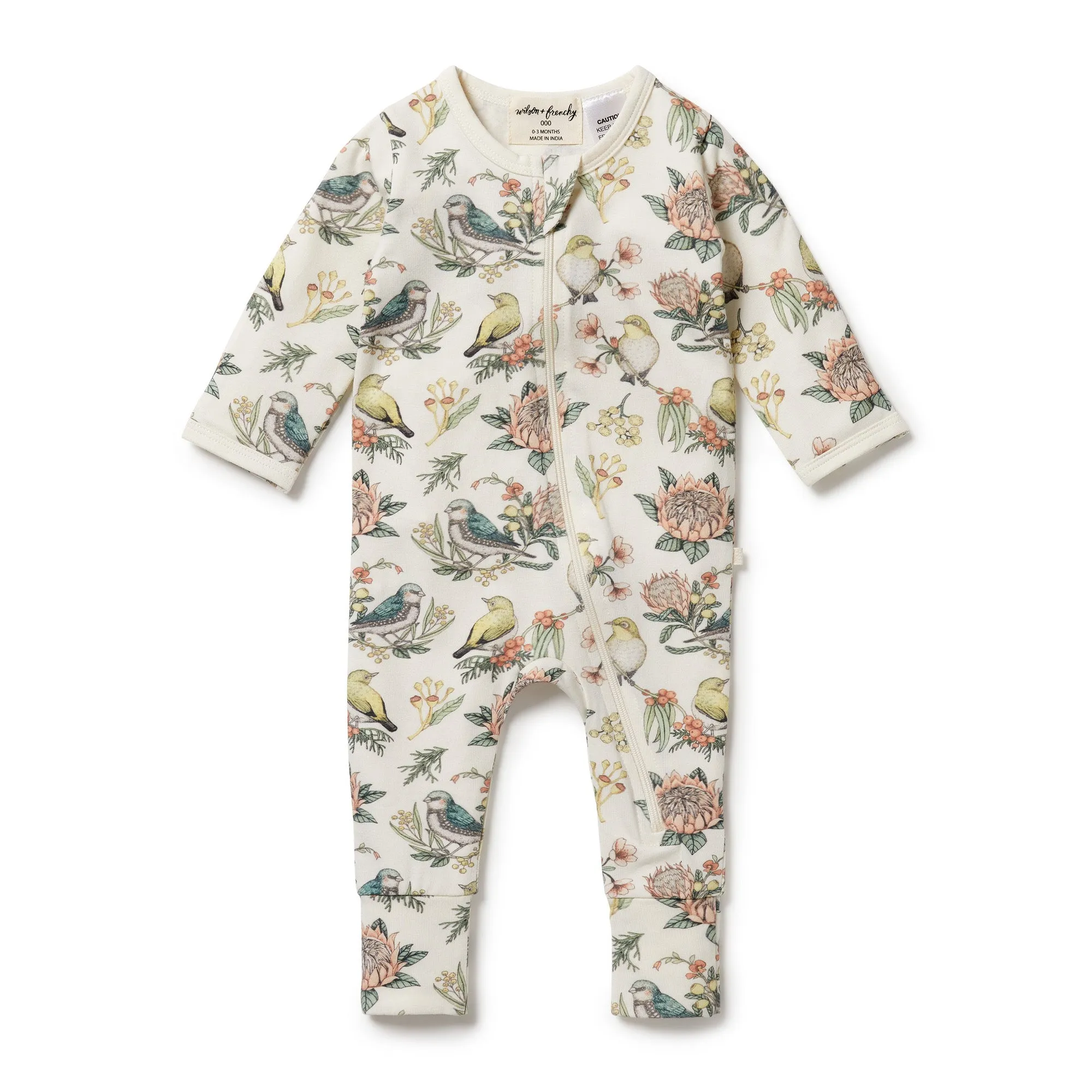 Organic Zipsuit with Feet - Hello Birdie