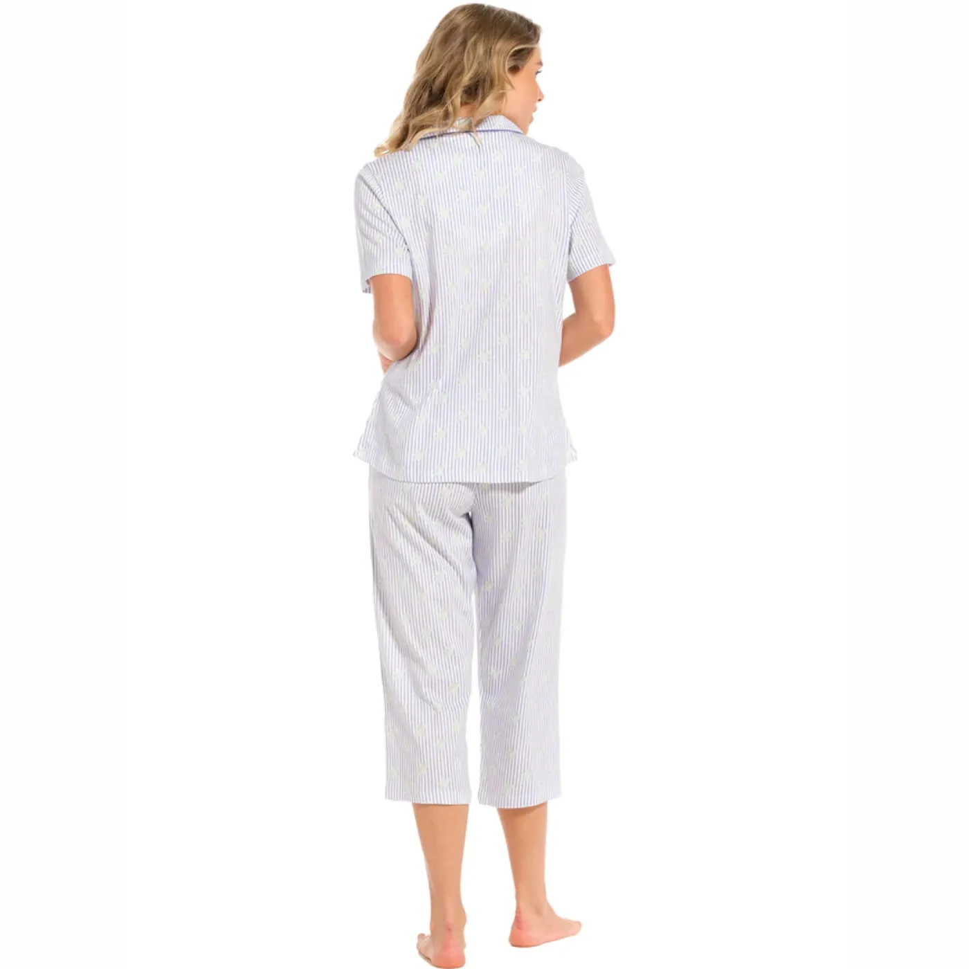 Pastunette Capri Leg Blue Stripe Pyjamas