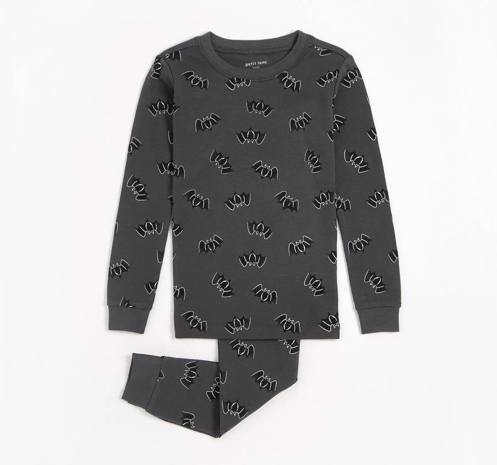 Petit Lem - 2 Piece Pajama Set - Dark Grey Glow in the Dark / Eerie Bats