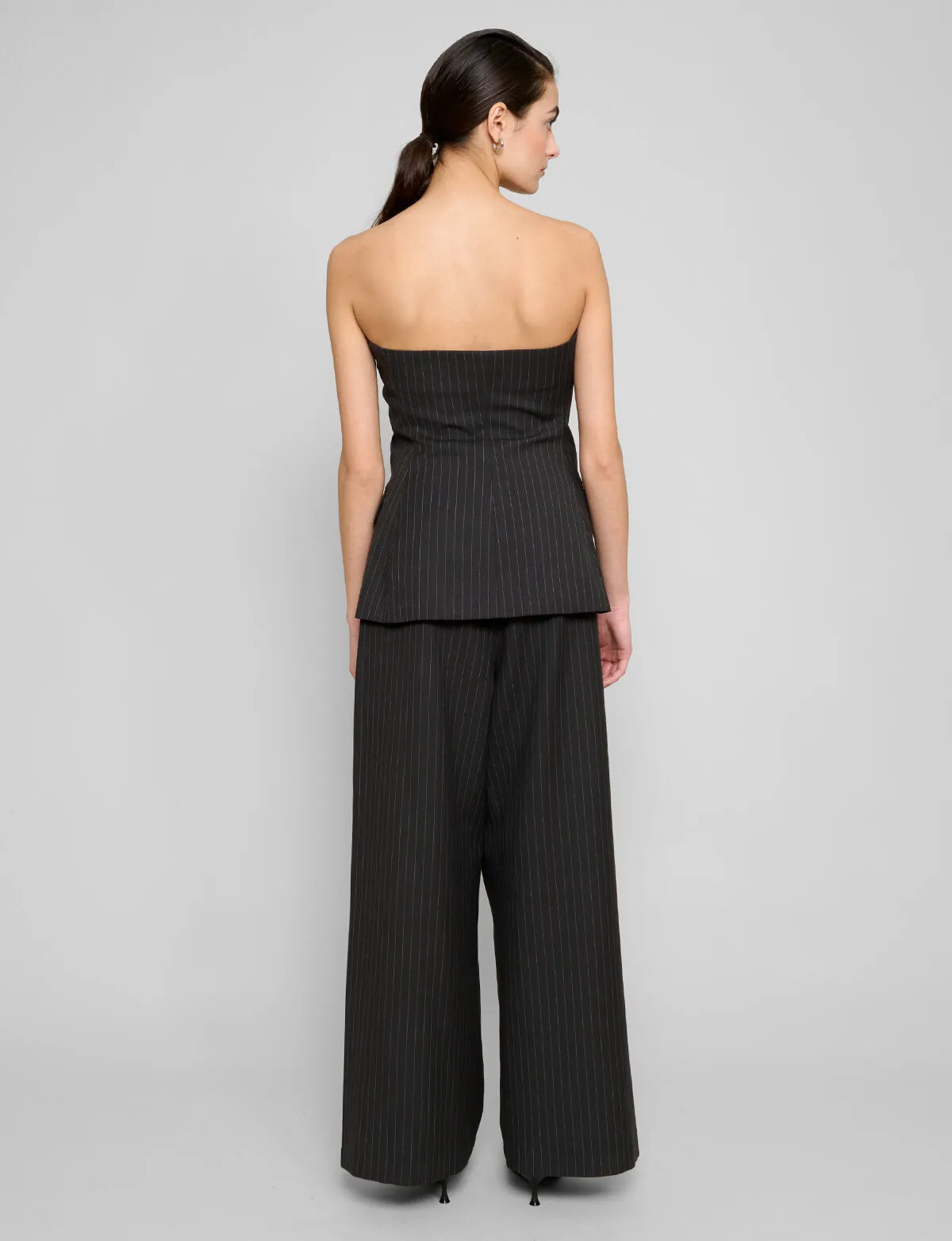 Pin-Stripe Button Strapless Top