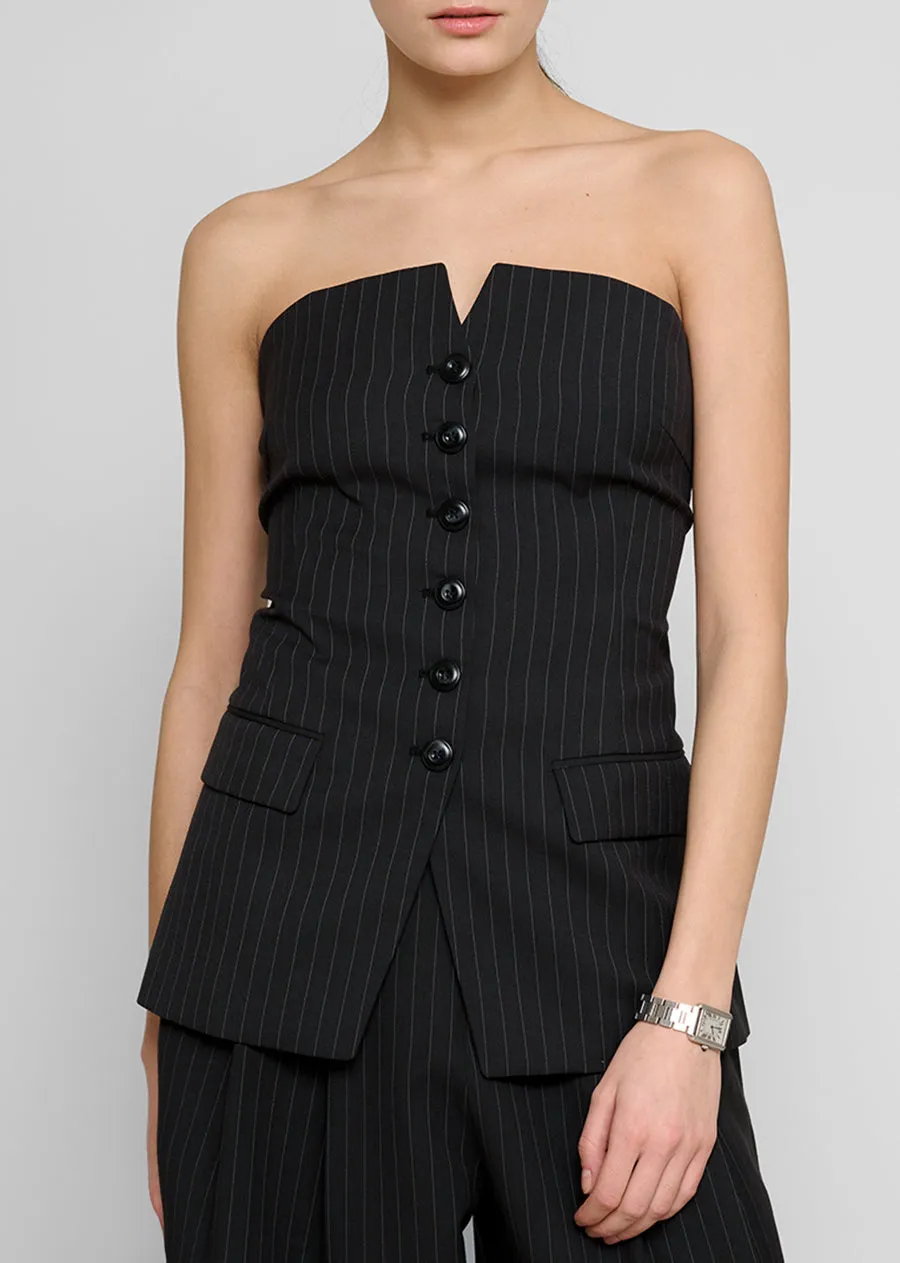 Pin-Stripe Button Strapless Top