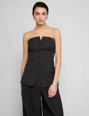 Pin-Stripe Button Strapless Top