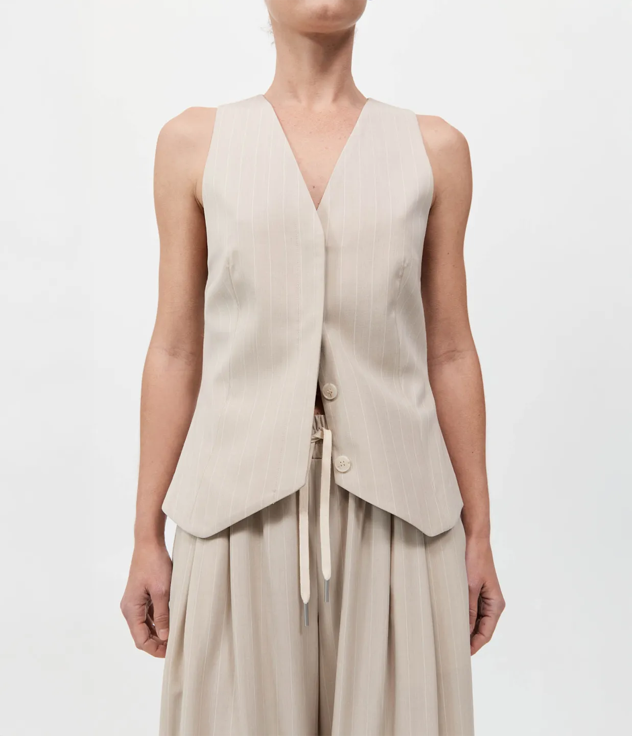 Pinstripe Wool Vest in Latte