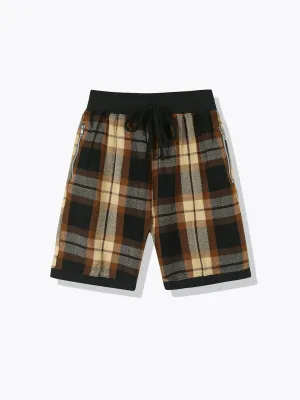 Plaid Basketball Shorts-Mocha