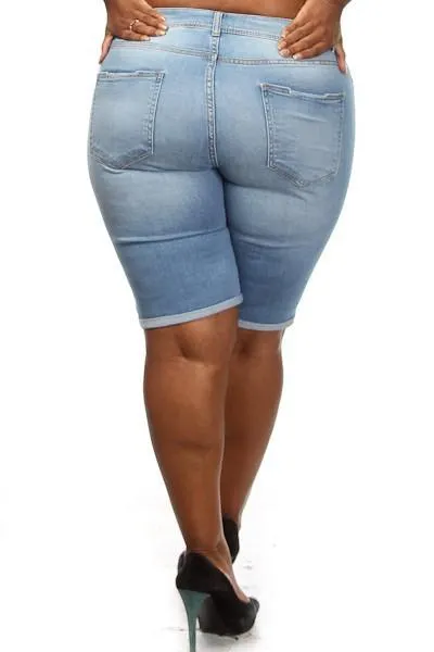 Plus Size Light Wash Bermuda Shorts