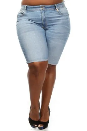 Plus Size Light Wash Bermuda Shorts