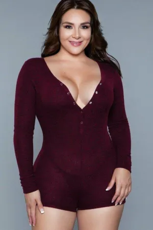 Plus Size Scoop Neck Long Sleeve Sleep Romper