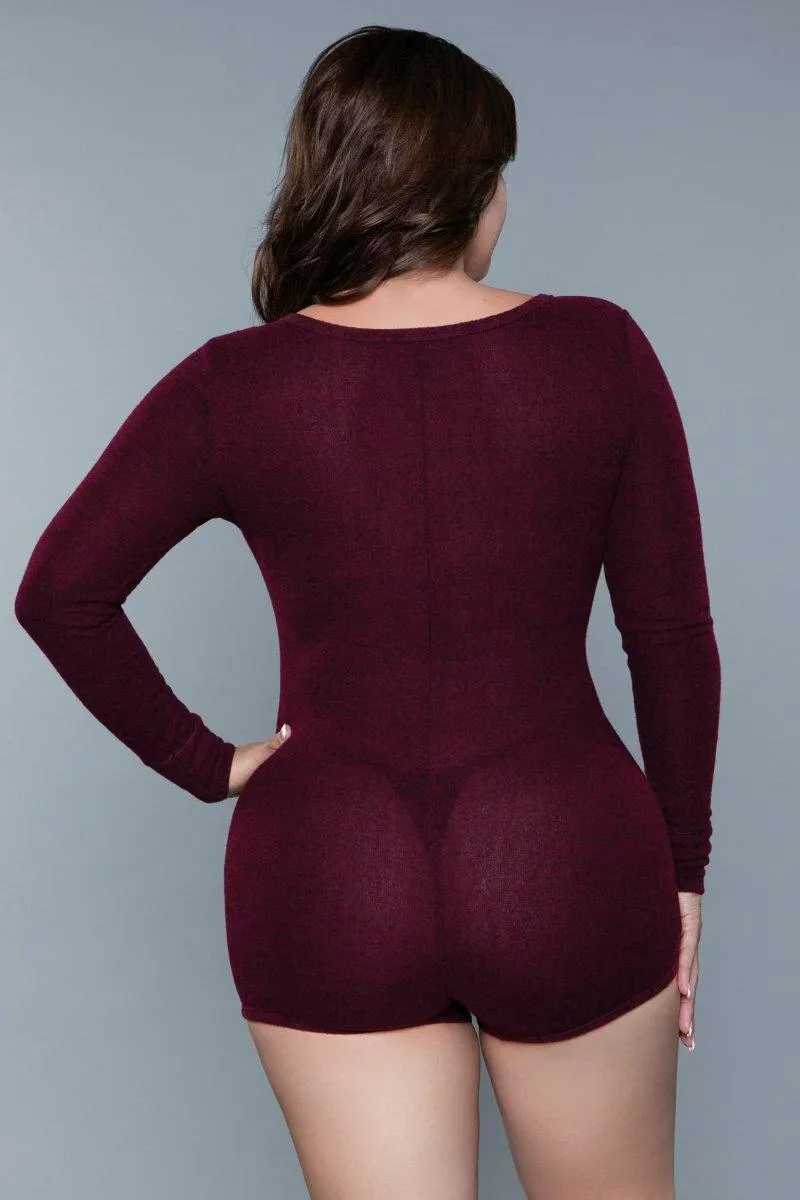 Plus Size Scoop Neck Long Sleeve Sleep Romper