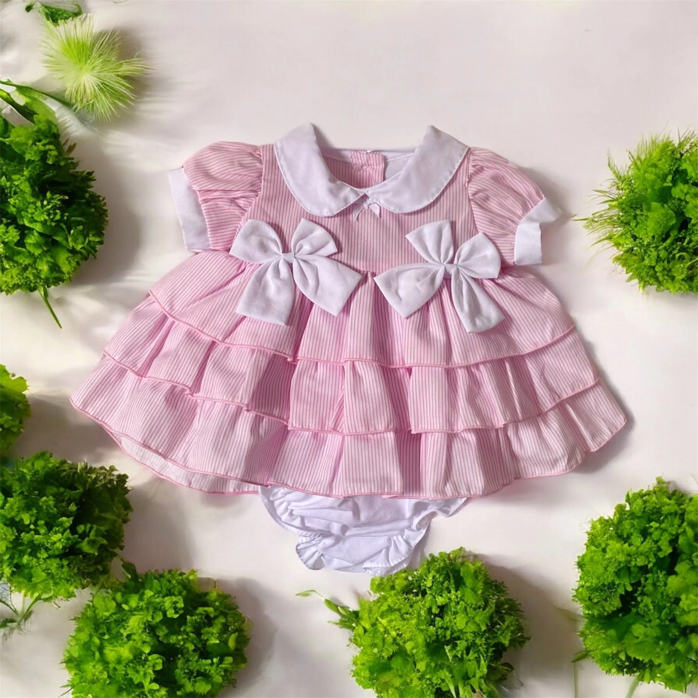 Premature Baby Girls Pinstripe Dress Set