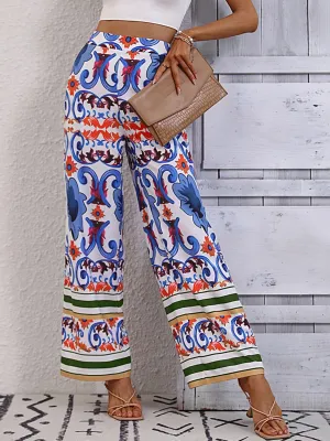 Printed High-Rise Wide Leg Pants