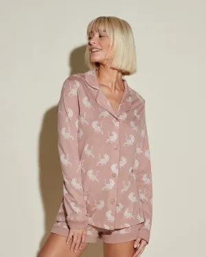 Printed Long Sleeve Top & Boxer Pajama Set