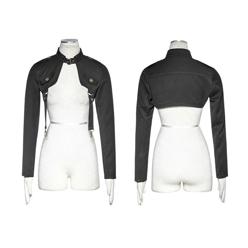 Punk Military Cropped Jacket with suspenders