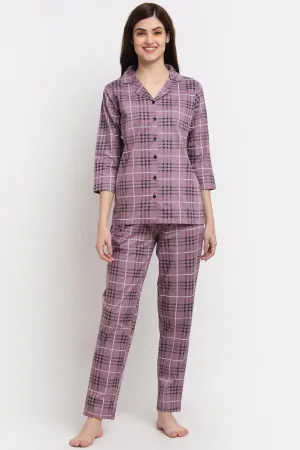 Purple Color Striped Printed Cotton Nightsuit for Women | S-XL | Claura
