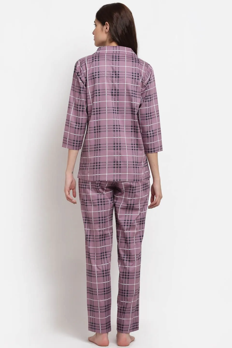 Purple Color Striped Printed Cotton Nightsuit for Women | S-XL | Claura