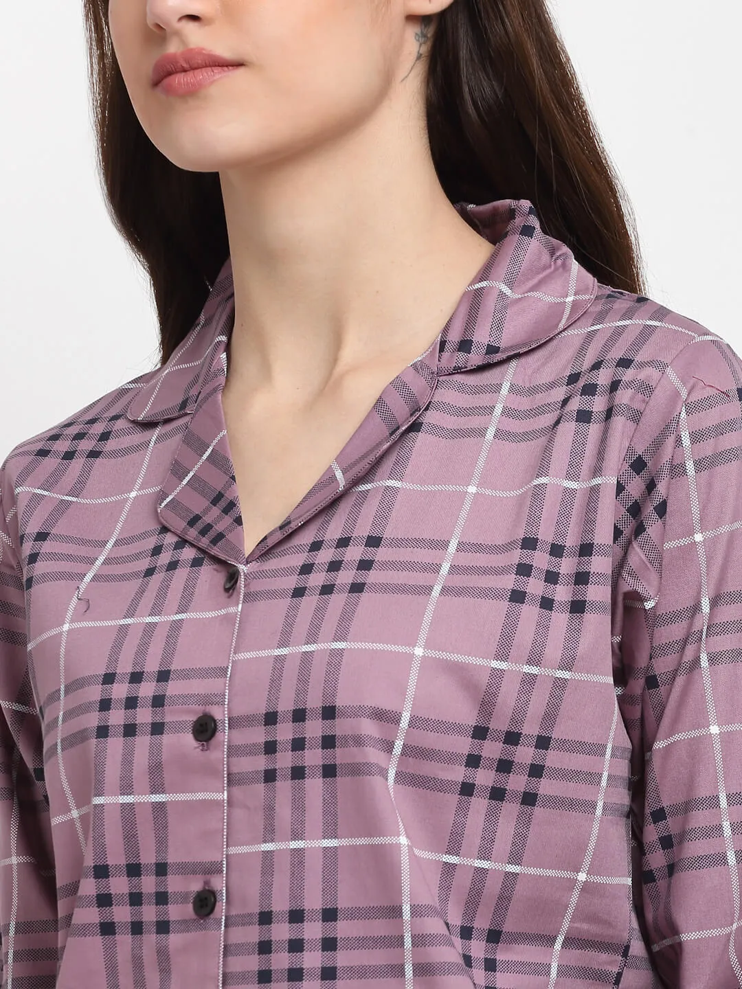 Purple Color Striped Printed Cotton Nightsuit for Women | S-XL | Claura