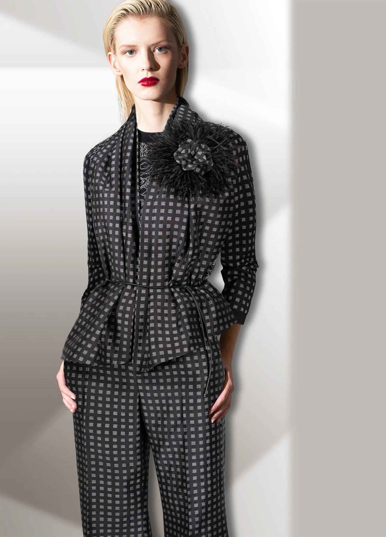 Quadrato Jacquard Wide Leg Pants and Scarf