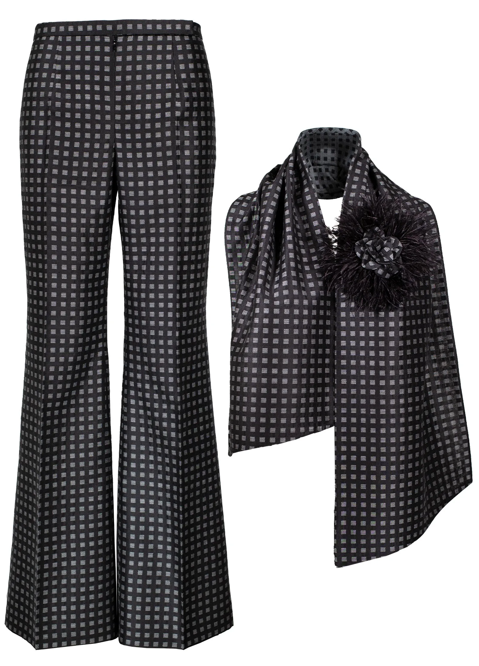 Quadrato Jacquard Wide Leg Pants and Scarf