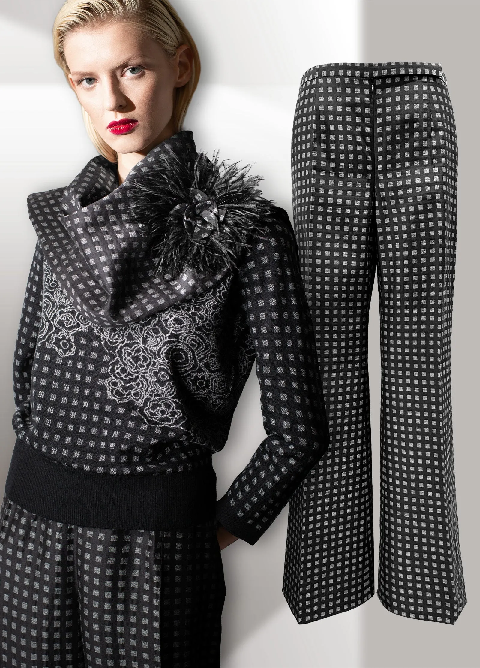 Quadrato Jacquard Wide Leg Pants and Scarf