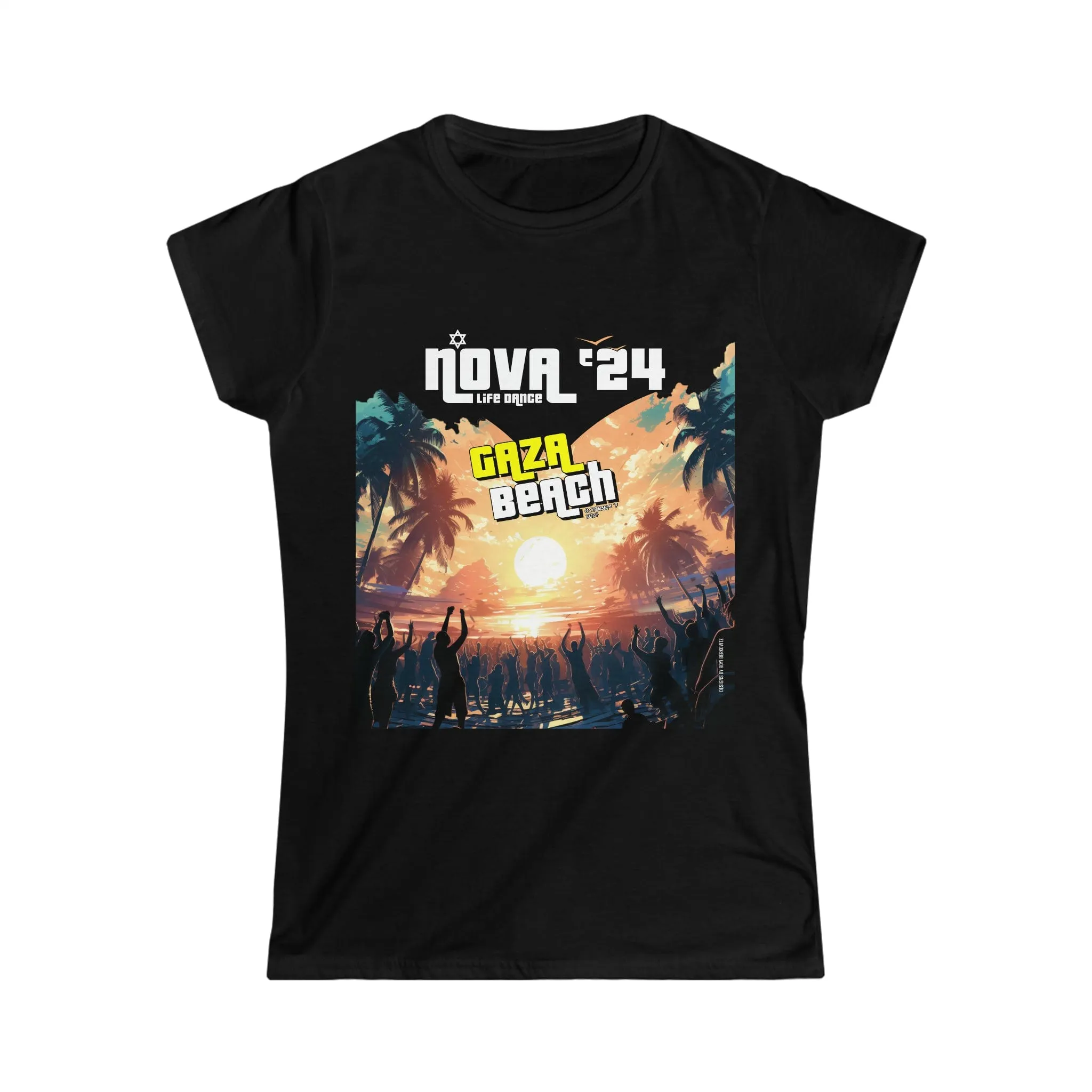 "Gaza Beach Party" Black Custom T-Shirt for Women