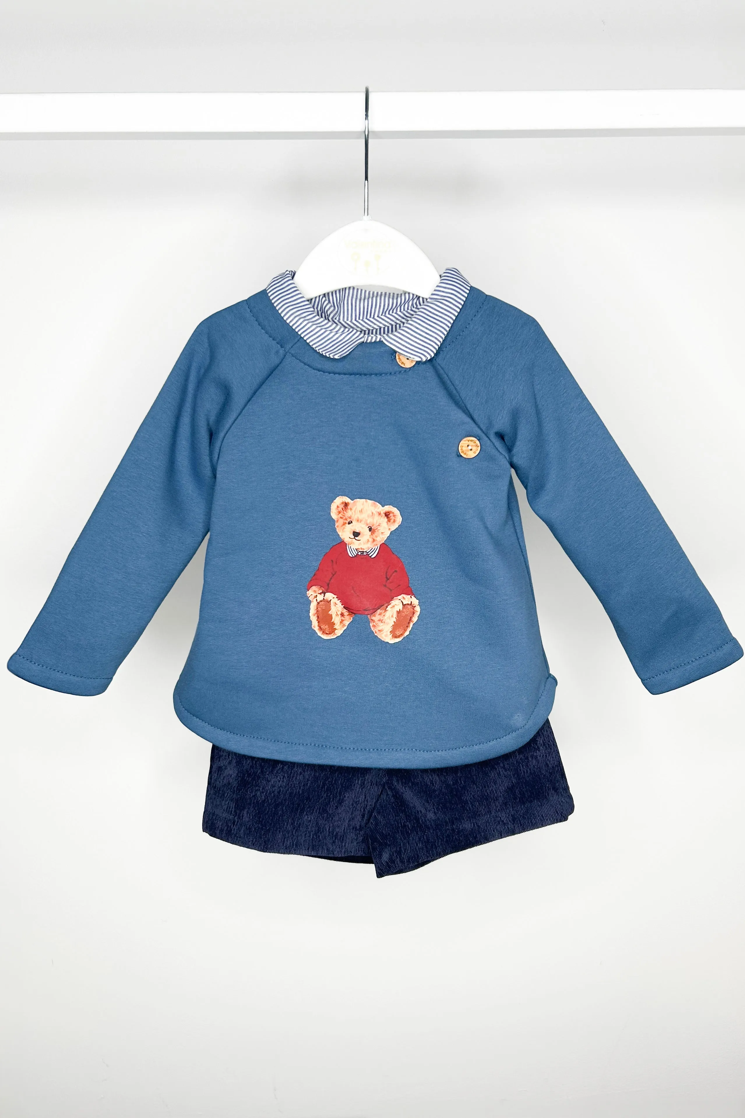 "Pedro" Dusky Blue Teddy Sweatshirt, Shirt & Shorts