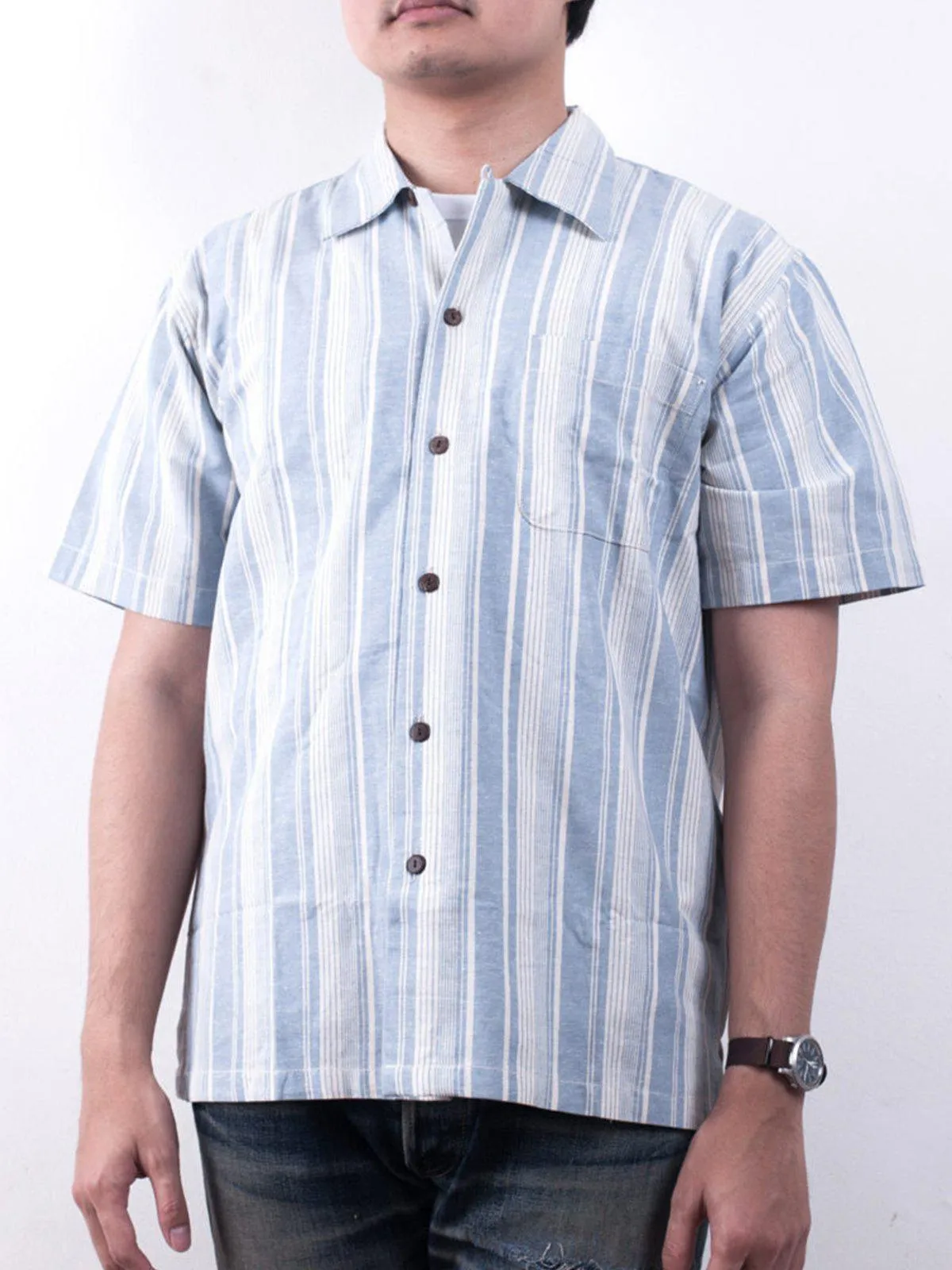 Qutn Button Down Weekend Shirt Sky Blue Stripes