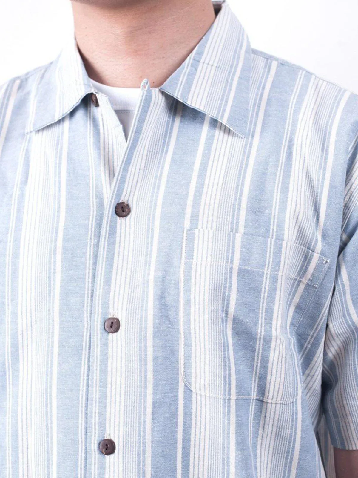 Qutn Button Down Weekend Shirt Sky Blue Stripes