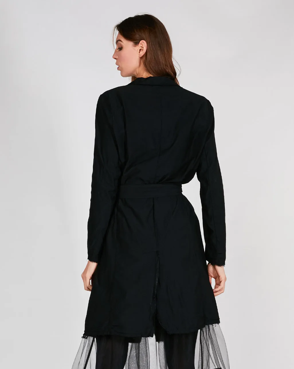 Raw Hem Belted Long Blazer