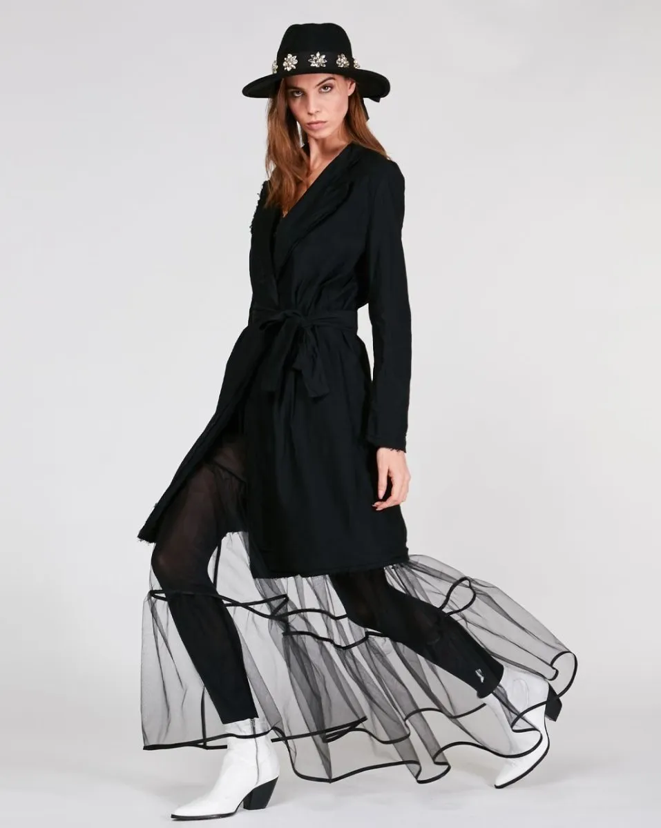 Raw Hem Belted Long Blazer