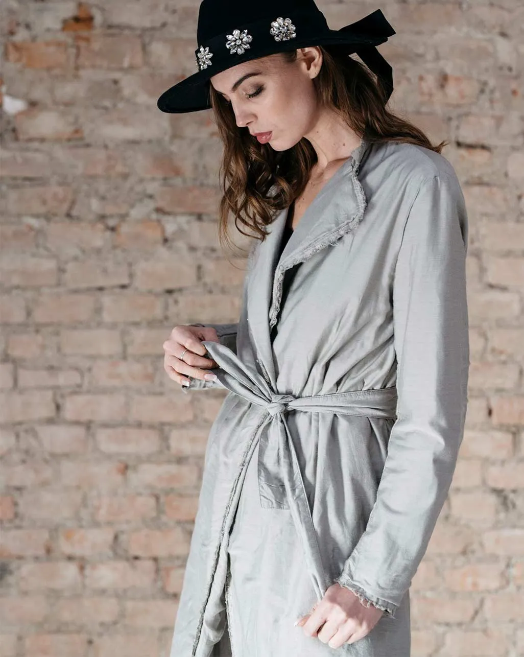 Raw Hem Belted Long Blazer