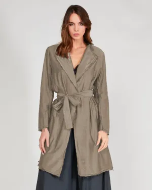 Raw Hem Belted Long Blazer