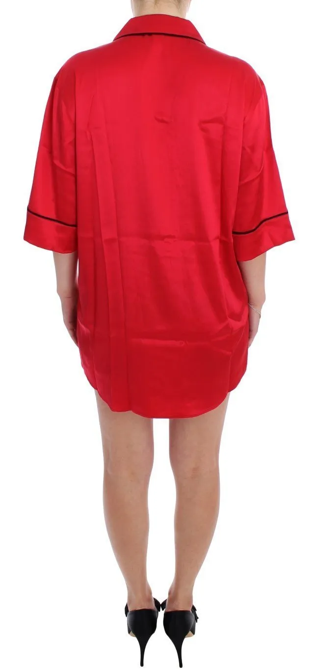 Red Silk Stretch Oversize Sleepwear Shirt