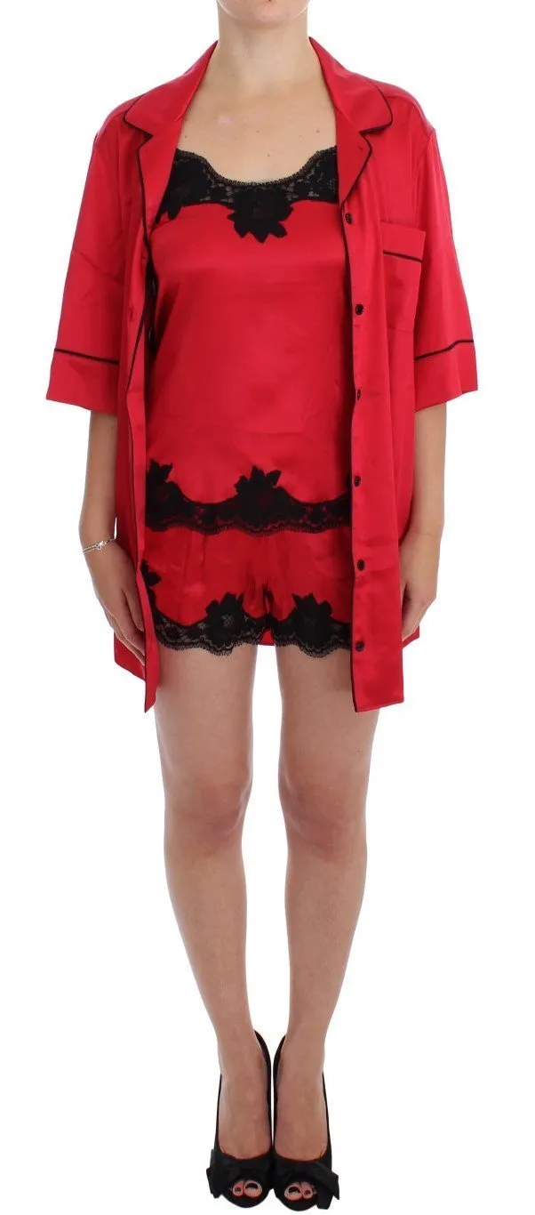Red Silk Stretch Oversize Sleepwear Shirt