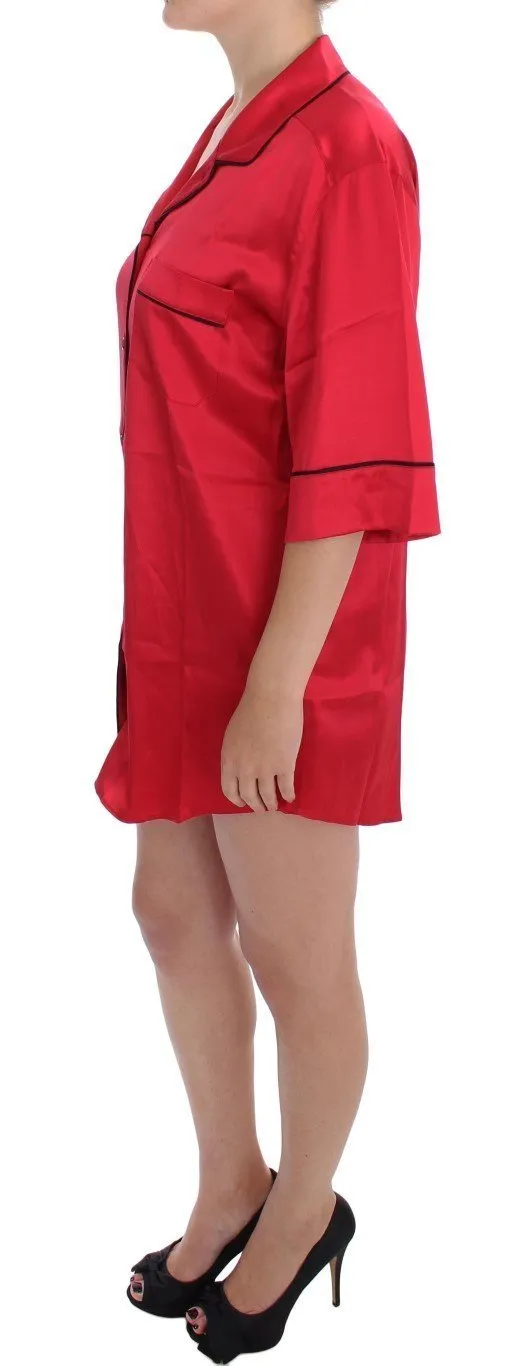 Red Silk Stretch Oversize Sleepwear Shirt