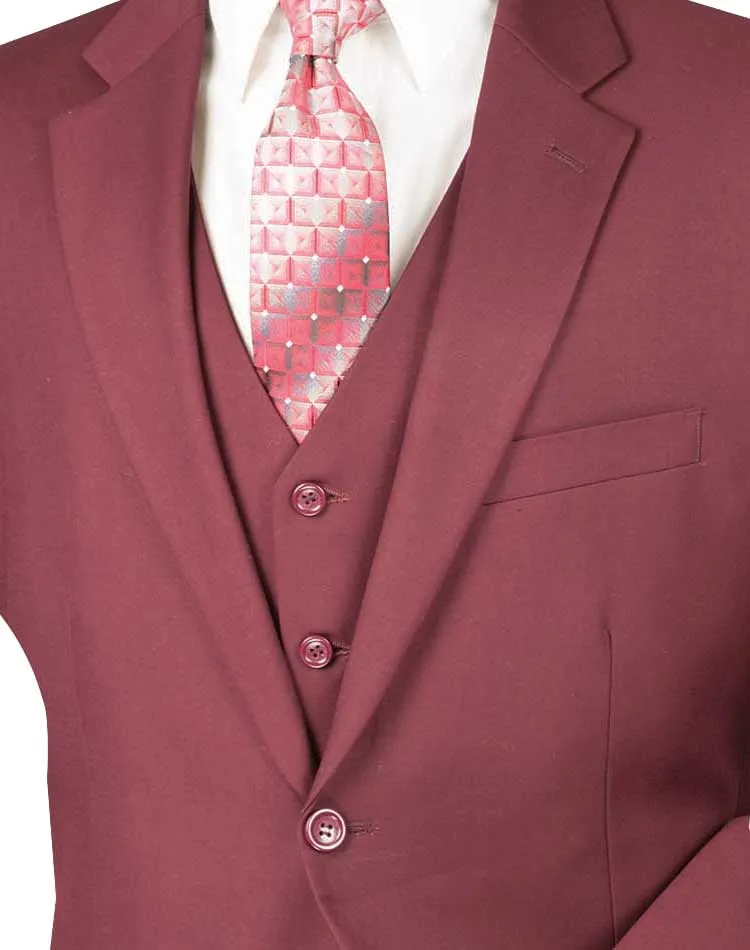Regular Fit 3 Piece Suit 2 Button (Maroon) V2TR