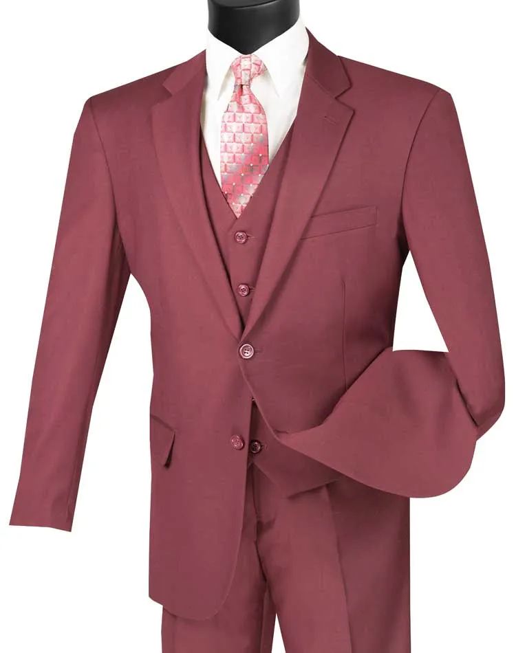 Regular Fit 3 Piece Suit 2 Button (Maroon) V2TR