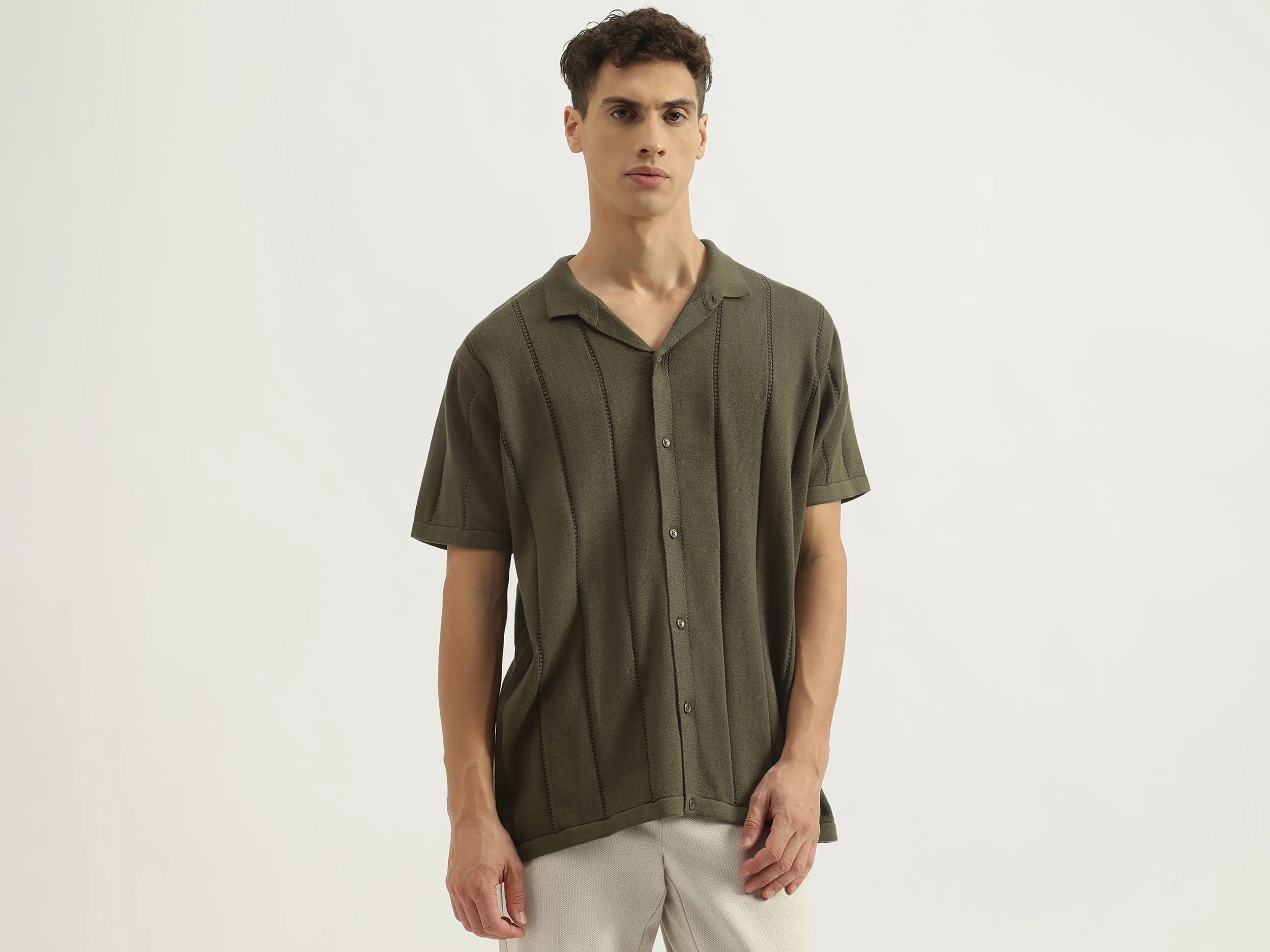 Regular Fit Polo Neck Striped Shirts