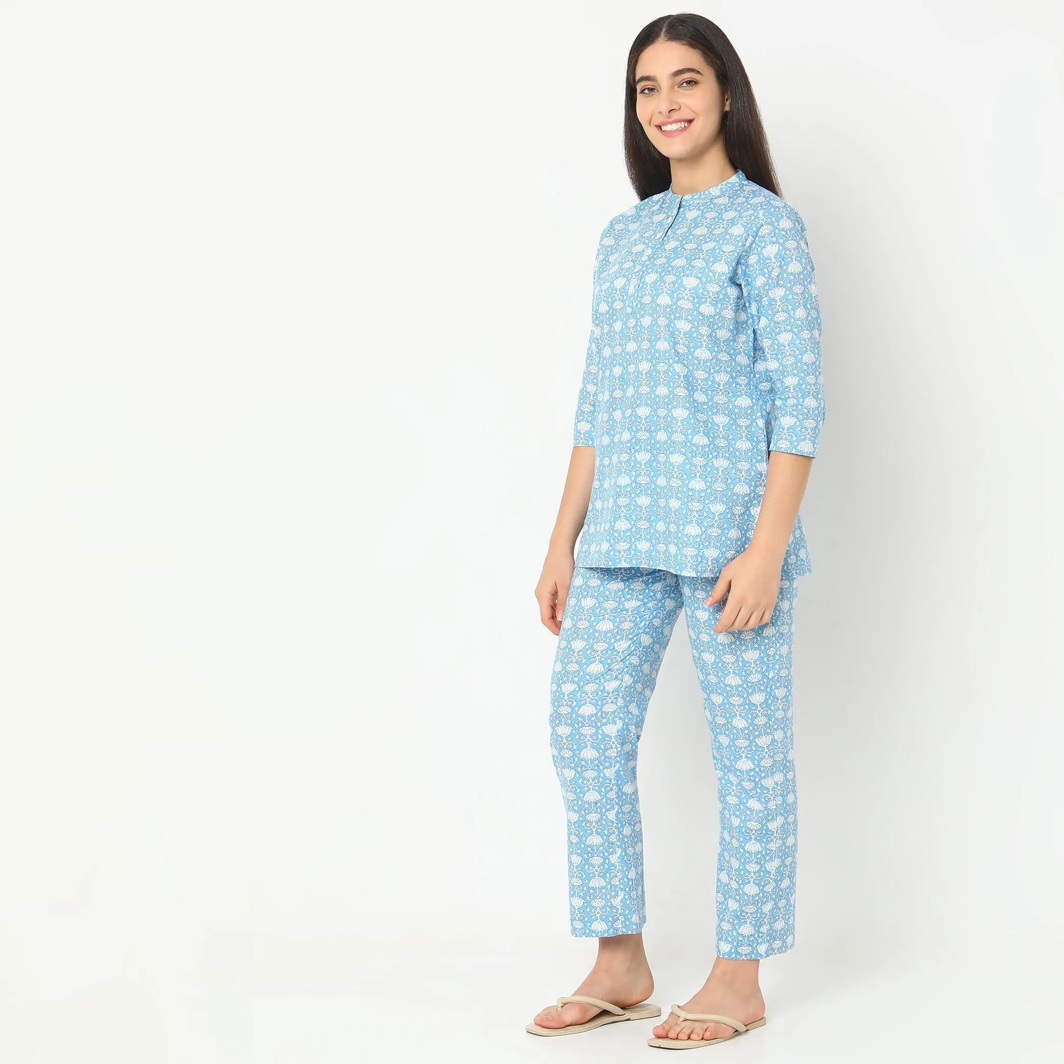 Regular Fit Printed T-Shirt with Pyjama Sleepwear Set